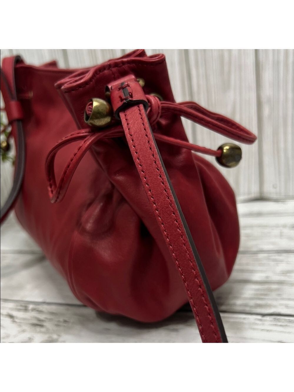 Gerard Darel Red Leather Satchel Shoulder Crossbody Bag 24h Mini Designer Purse - Picture 4 of 13